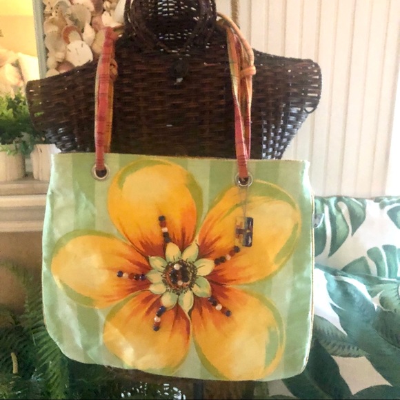 NWT Sun n’ Sand Bright & Sunny Beaded Sunflower Beach Bag Shopping Bag - Picture 1 of 9